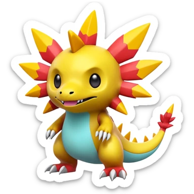 A 3D CGI model of a randomly-colored edgy kawaii Fakémon-Pokémon-Digimon-creature (full body) sticker