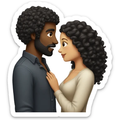 intimate moment between lovers bald man beard long black curly hair woman sticker