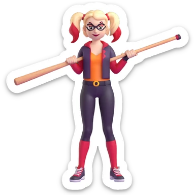Harley Quinn holding a baseball bat sticker