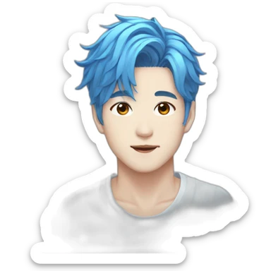 Blue hair Kpop idol male sticker
