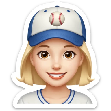 girl with a baseball cap, happy face sticker