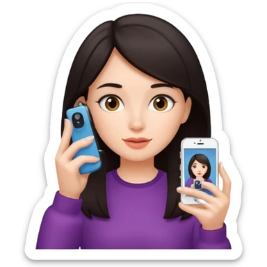 quiero crear una chica con una movil como si estuviese grabando vlog con el pelo oscuro  sticker