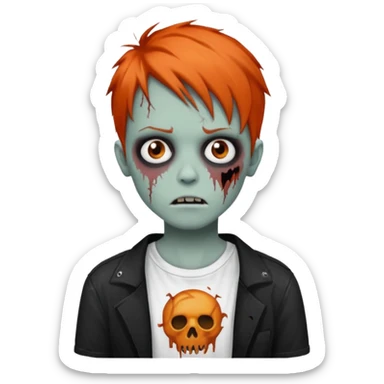 zombie teen emo with emo dark orange hair grunge style white shirt  sticker