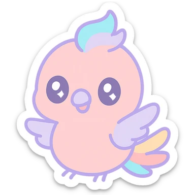 a cute cartoon phoenix with round body, big eyes, small wings, cheerful expression sticker