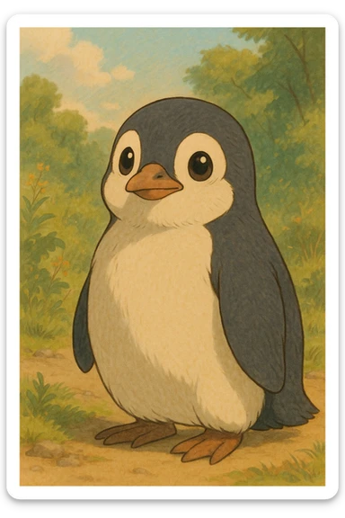 penguin in ghibli style sticker