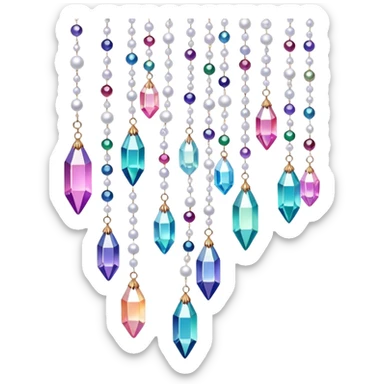 Iridescent glistening glossy sparkly shiny glittery hanging crystals pearls and beads and gemstones scenery scenic decorations sticker