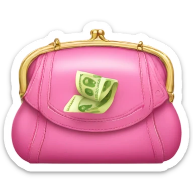 Pink designer purse with money sticking put the top  sticker