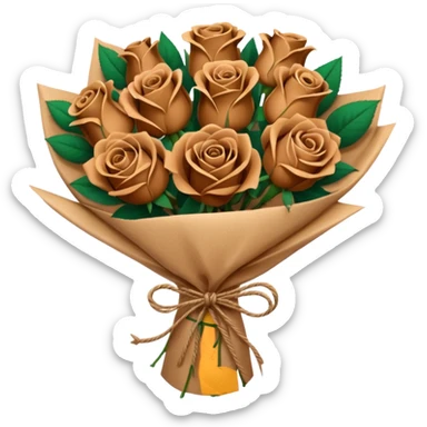 Bouquet of brown roses in a paper package sticker