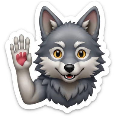  A real wolf waving his hand while he's standing but he's hand loks like a wolf's hand sticker