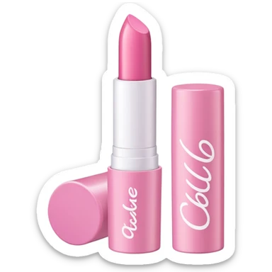 The image is of a pink lipstick from the brand Tarte. The lipstick is in a cylindrical tube with a white cap. The tube is made of plastic and has the brand name "Tarte" written in white cursive letters on the front. The cap is also pink and appears to be slightly open. The background is plain white. sticker