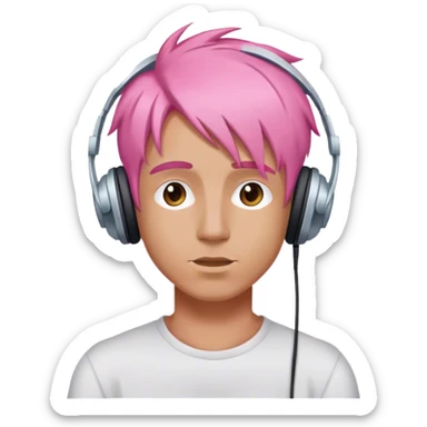 emoji of a man listening music with pink hair sticker