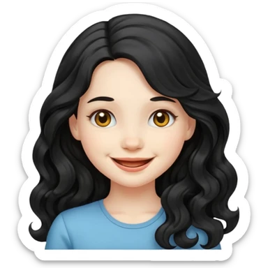 Pale Girl with wave long black hair iphone emoji sticker