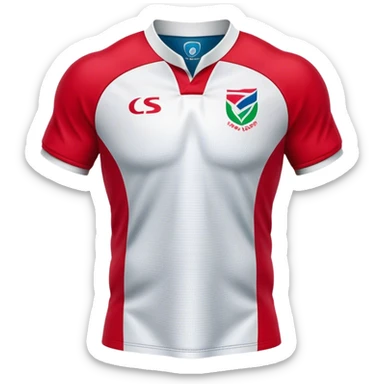 Cinematic Realistic image of a rugby jersey rendered in bold, dynamic team colors with intricately detailed fabric textures and natural creases, illuminated by dramatic stadium lighting sticker