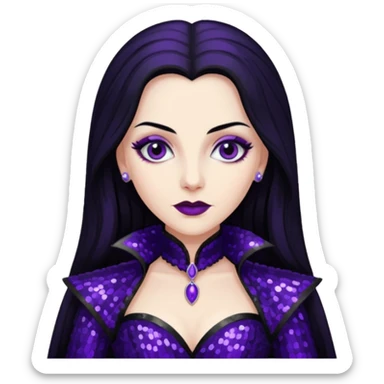 Countess Dracula from Universal Monsters with long jet black hair, dark purple sequin outfit  sticker