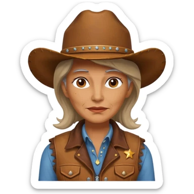 old cowgirl with vest sticker