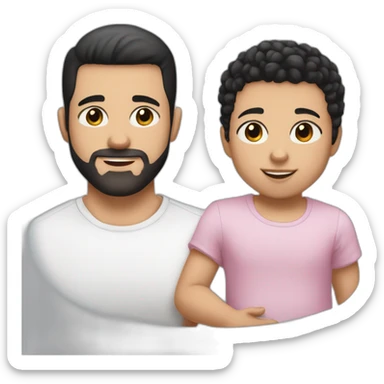 A cute white guy with buzz cut short black hair, brown eyes and a black 3 day stubble beard. said guy must be holding a cute white baby girl with curly black hair and big brown eyes sticker