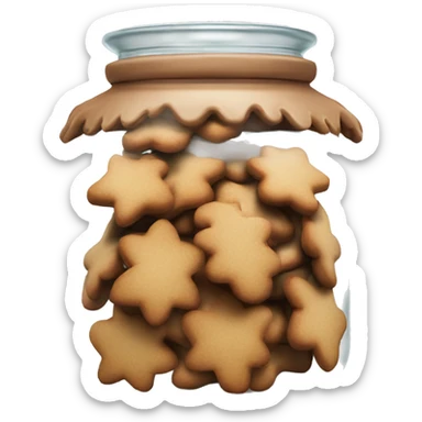 Realistic glass cookie jar with lid full of gingerbread cookies isolated.  sticker