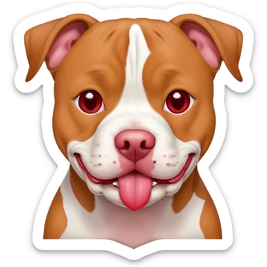 White and red pitbull/boxer dog with sweet eyes. Hearts around his head and tongue sticking out  sticker