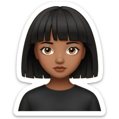 Girl that has a short black hime cut with curtain bangs, then dark brown eyes, and has a bit brown skin sticker
