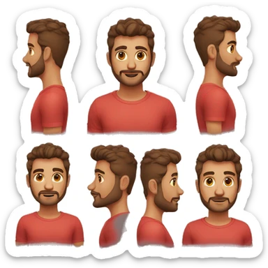 youn man, latin,washed out red shirt, semi curly short hair, 3 day beard sticker