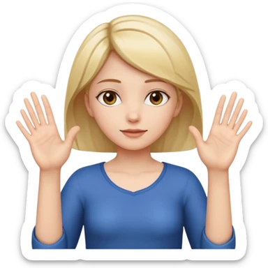 Girl with two hands in front out palms facing upwards and hands in front of her LOWER and her left hand slightly lower than her right hand and hands should face more towards the viewer sticker