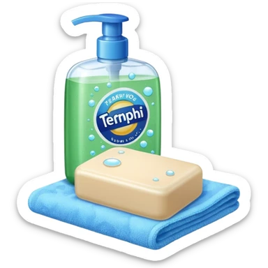 Soap, washcloth and shampoo sticker