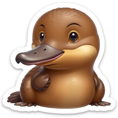 Cinematic Cute Platypus Portrait Emoji, Head tilted playfully and inquisitively, featuring a glossy brown fur with a charming, flat duckbill and round, sparkling eyes brimming with quirky wonder, Simplified yet irresistibly adorable features, highly detailed, glowing with a warm, friendly glow, high shine, affectionate and whimsical, stylized with a touch of aquatic playfulness, bright and endearing, soft glowing outline, capturing the essence of a mischievous yet lovable platypus, so playful it feels like it could waddle out of the screen into your arms! sticker