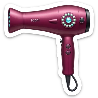 burgundy blow dryer covered in gems sticker