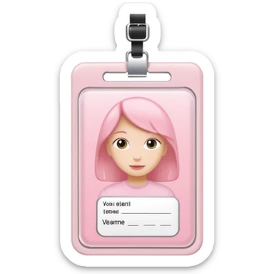 pastel pink ID badge with a photo placeholder sticker