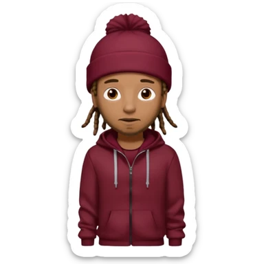 Animate a caramel skinned male with brown dreads and a tan colored  beanie. Wearing a burgundy tracksuit on with no beard  sticker