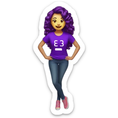 mujer cabello medio liso con ondas camiseta morada con letras 4tech sticker