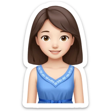 Korean girl in blue and white brunette girl in light prink dresses smiling sticker