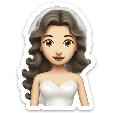 White brunette girl bride long fluffy dress and long veil sticker