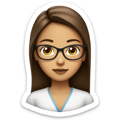 fille brune au yeux marron légèrement en amande cheveux long et lisse et des lunette carre et la peau claire sticker