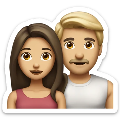 A couple, the girl is brunette with long and straight hair, big lips and brown eyes, small nose and straight eyebrows. And the guy is dirty blond with big brown eyes, a light mustache and great lips  sticker