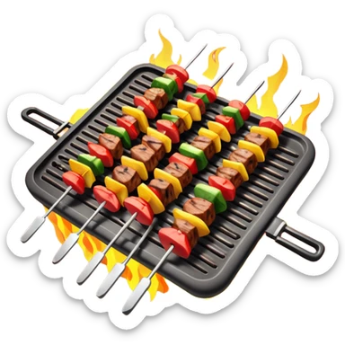 grilled shish kebab object icon, meat skewers with grill marks, 3D cartoon, mobile game icon style, clean background, no text, no watermark
 sticker