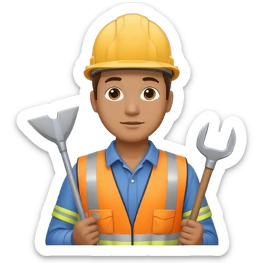 a construction worker holding a farmer's spade towards his shoulder sticker