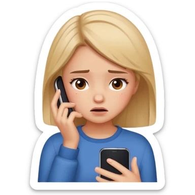 Do you want me to show you a girl looking at her cell phone and feeling embarrassed and in trouble? It's okay to have a question mark emoji like this next to her sticker