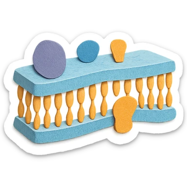 stylized biomembrane, double phospholipid layer with embedded proteins, paper craft style sticker