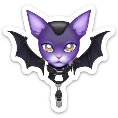 Anthro cool cute edgy pretty black techwear grey Purple ethereal fantasy nargacuga-bat-cat-Fakemon collar harness leather pouch sticker
