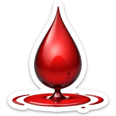 single blood drop emoji sculpted from dark liquid metal, glossy surface, dramatic reflections, futuristic minimal 3D style, isolated on white sticker