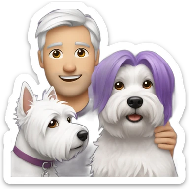 Family picture woman with purple hair and man with dark brown hair and no beard or mustage and happy West Highland White Terrier sticker
