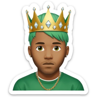 Frank Ocean with green hair wearing Kendrick Lamar's diamond crown sticker