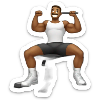 men at the gym in the bench press machine with friends sticker