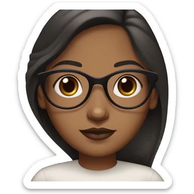brown girl with whiteish brownish skin with black long hair parted from the middle and with dark brown eyes with circle/oval black glasses. Pink lips with a mole on the under the bottom lip on in the right side  sticker