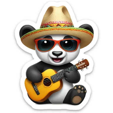 happy panda wearing sunglasses and a sombrero playing ukulele sticker