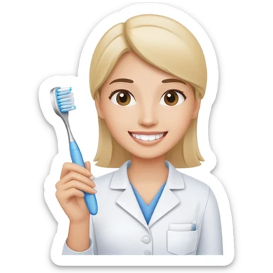 A dental assistant holding a toothbrush in her hand.   sticker