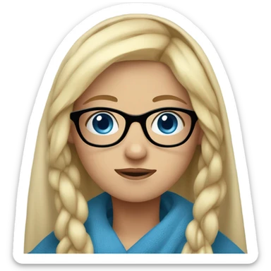blonde girl with blue eyes in glasses covered with a blanket sticker