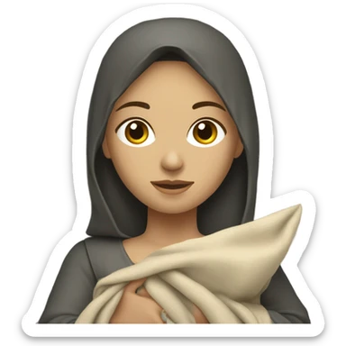 young medieval woman holding a large open cloth sticker