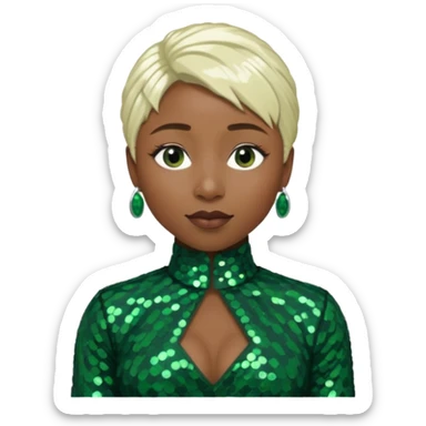 Cynthia Erivo with platinum blonde hair, dark green sequin outfit sticker